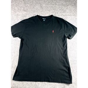 Polo Ralph Lauren T-Shirt Men's Large  V-Neck Black Short Sleeve Cotton Red Pony